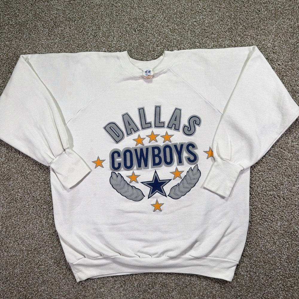 Vintage Logo 7 Dallas Cowboys Sweatshirt Puff Print XL 80s USA Made